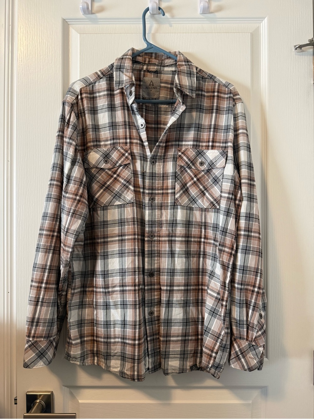 Ascend Men’s Plaid Button-Down Shirt in Brown, Gray & White